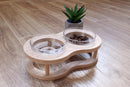 Wooden and glass pet food bowl