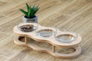 Wooden and glass pet food bowl