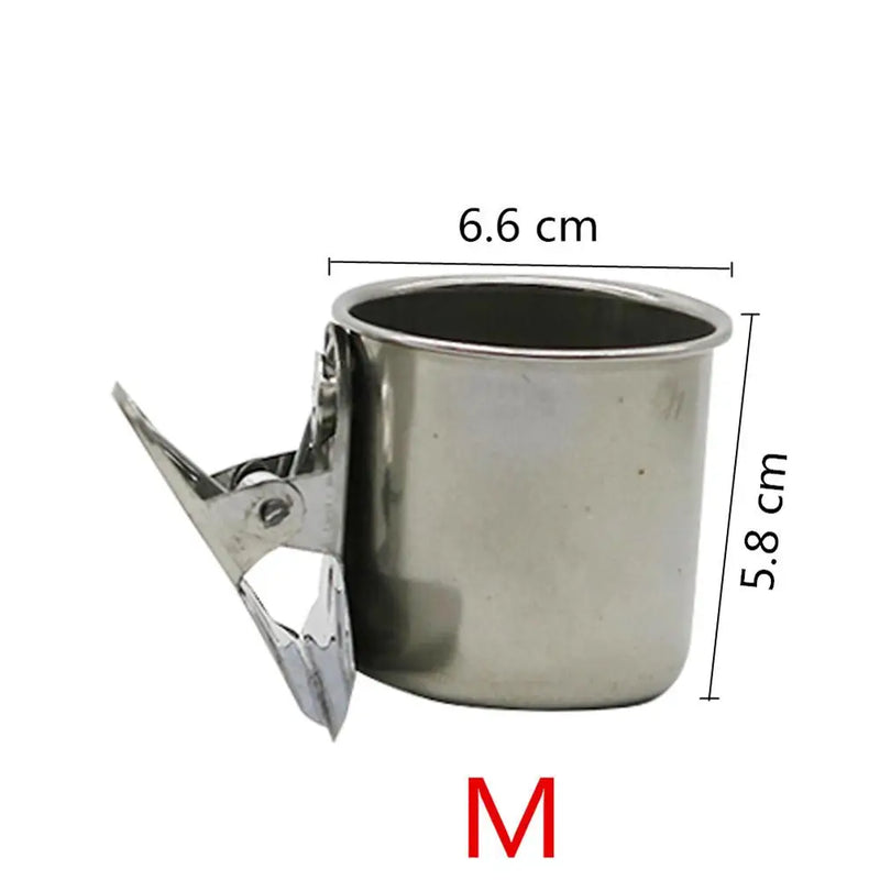 1 Pcs New Bird Feeder Cups Food Water Feeding Bird Double Cups With Clip Stainless Steel Parrot Cage Stand Bird Supplies