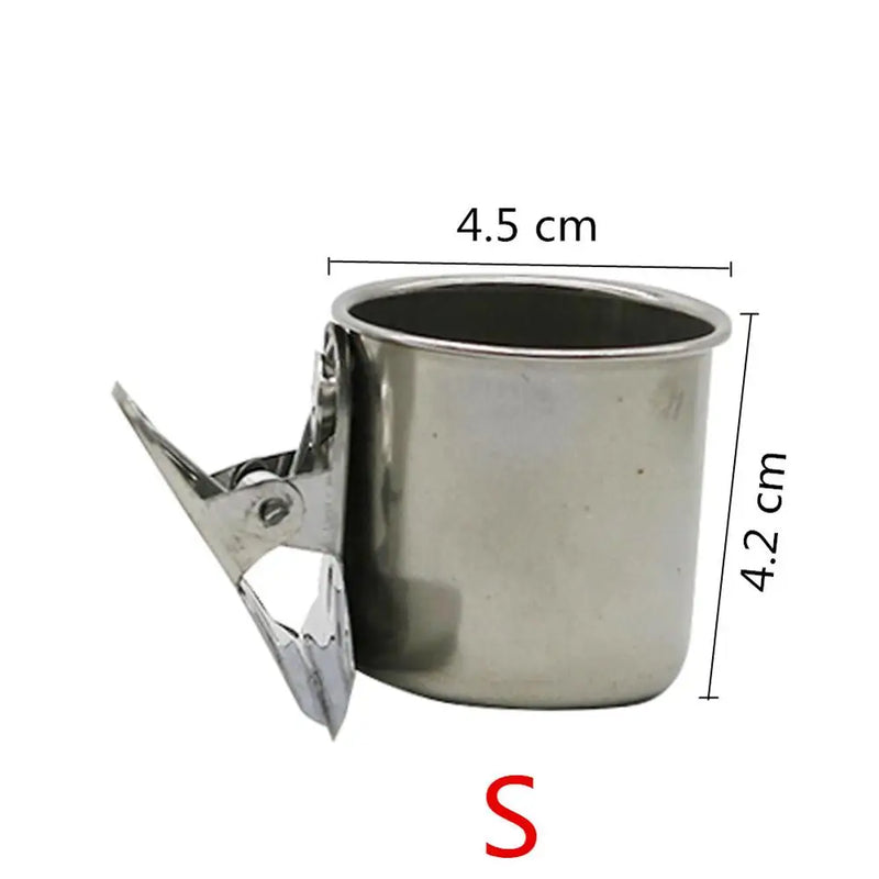 1 Pcs New Bird Feeder Cups Food Water Feeding Bird Double Cups With Clip Stainless Steel Parrot Cage Stand Bird Supplies