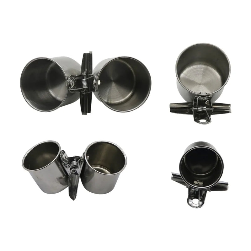 1 Pcs New Bird Feeder Cups Food Water Feeding Bird Double Cups With Clip Stainless Steel Parrot Cage Stand Bird Supplies