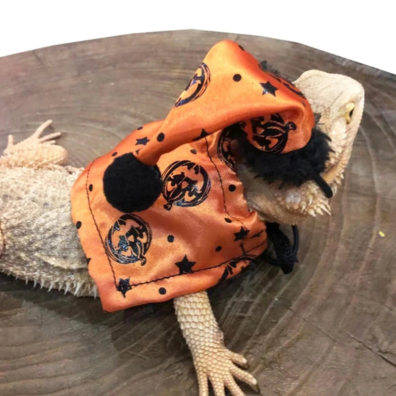 Adjustable Bearded Dragon Costume 2Pcs Hat with Cloak for Reptiles Small Pet Animals Holiday Dress Up Accessories