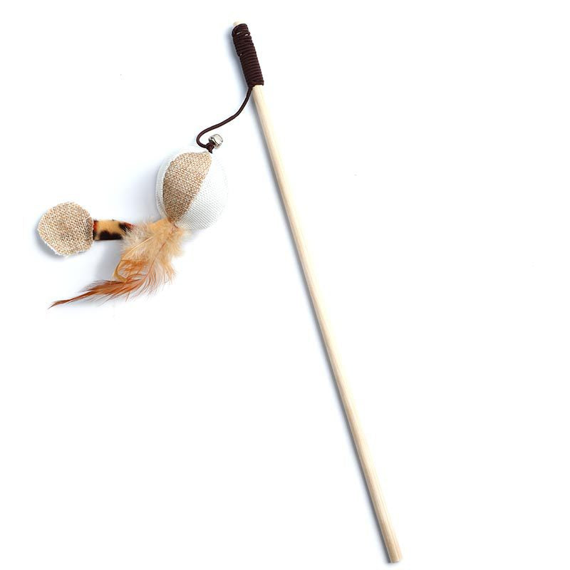 Pets Cat Teaser Feather Bell Wooden Pole Pet Products