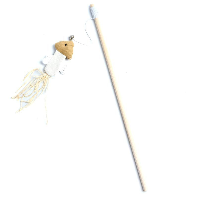 Pets Cat Teaser Feather Bell Wooden Pole Pet Products