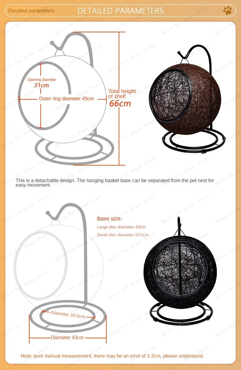 Cat Hanging Basket Hammock Cat Nest Semi-enclosed Pet Furniture Luxury Cat Bed Pet Supplies Pet Toys
