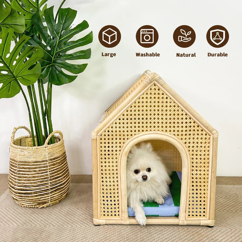 YXT Dog House/Dog Bed/Cat House Pet Furniture Eco-friendly Luxury Hand-Woven Rattan  Rattan Pet House Cage Woven Rattan Pet Bed