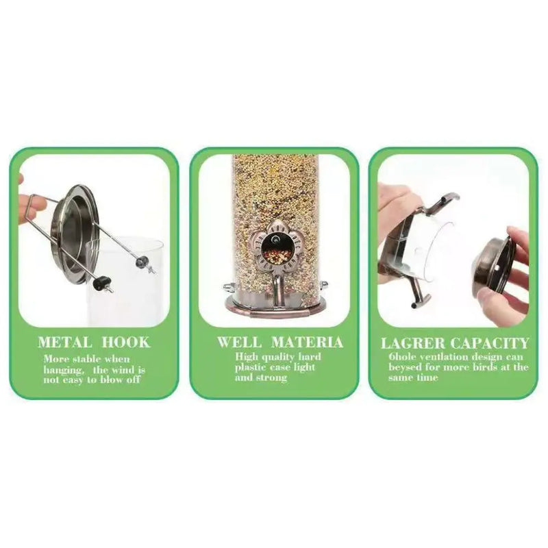 Pet Supplies Metal Bird Feeder Automatic Transparent Bird Food Dispenser Waterproof Large Capacity Bird Feeding Bowl Outdoor