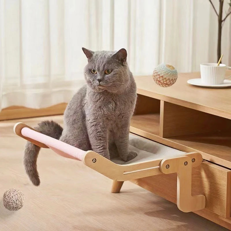 Hanging Pet Cat Bed Window Hammock Sofa House Furniture Kitten Indoor Washable Removable Seat Wooden Sleeping Bed Perch Shelves