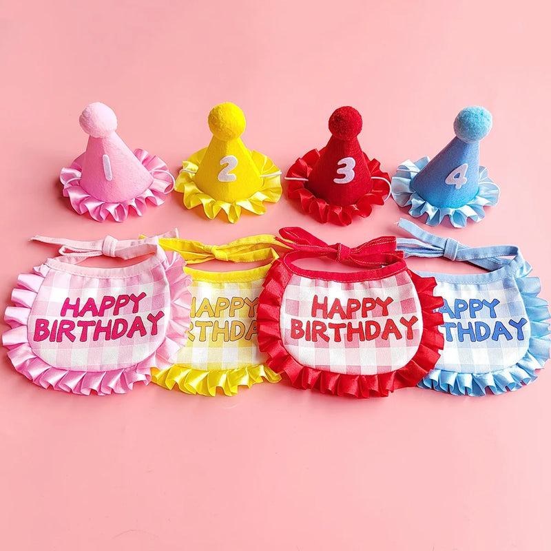 Cat Birthday Scarf Hat Set Dog Birthday Party Supplies Pet Scarf Cute Puppy Birthday Hat Scarf Decor For Small Medium Pets