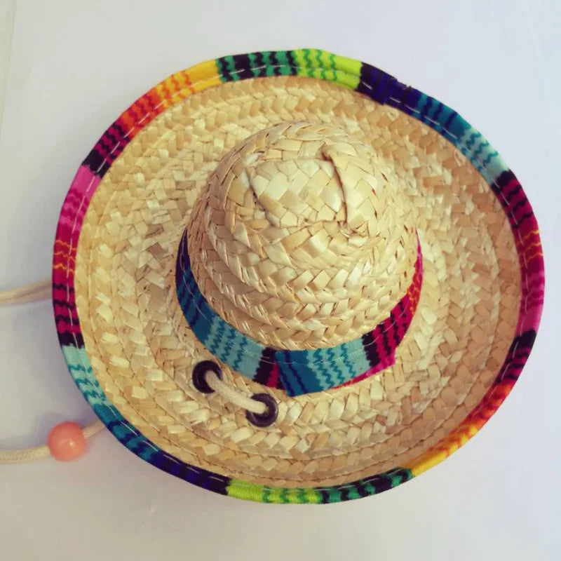 Cute Puppy Dog Cat Straw Woven Sun Hat Cap Mexican Sombrero Pet Supplies Accessories