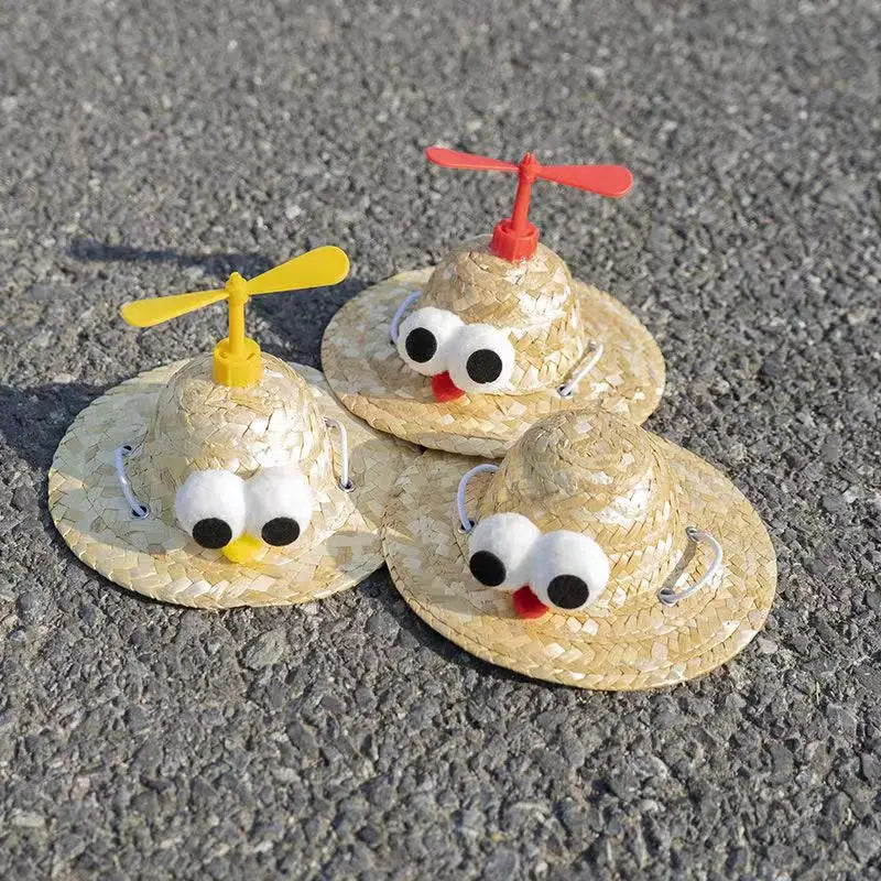 Cute Puppy Dog Cat Straw Woven Sun Hat Cap Mexican Sombrero Pet Supplies Accessories