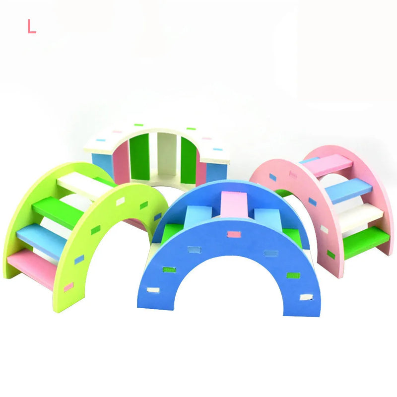 Hamster Toys Wooden Rainbow Bridge Seesaw Swing Toys Small Animal Activity Climb Toy DIY Hamster Cage Accessories