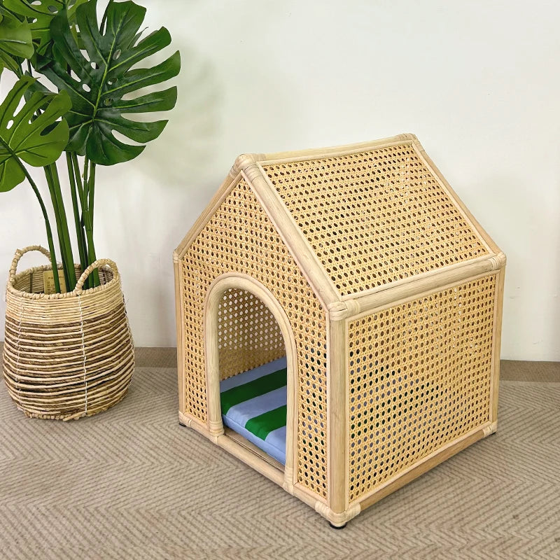YXT Dog House/Dog Bed/Cat House Pet Furniture Eco-friendly Luxury Hand-Woven Rattan  Rattan Pet House Cage Woven Rattan Pet Bed
