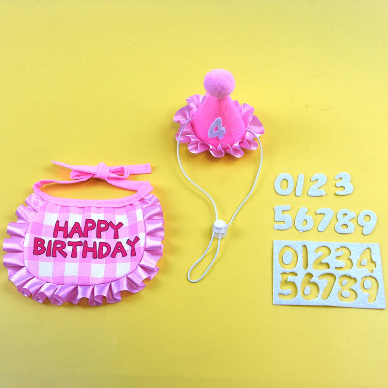Cat Birthday Scarf Hat Set Dog Birthday Party Supplies Pet Scarf Cute Puppy Birthday Hat Scarf Decor For Small Medium Pets