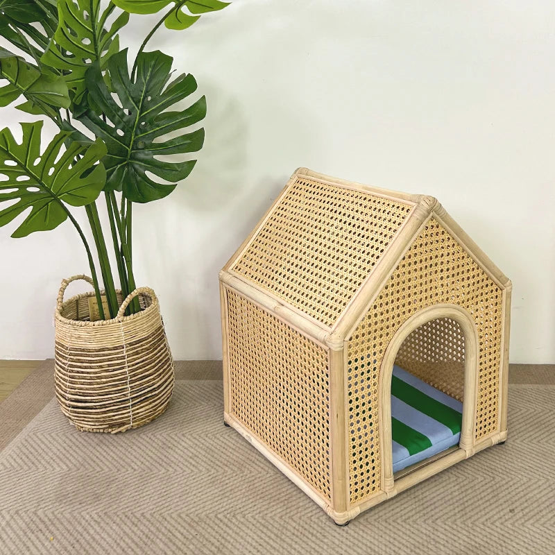 YXT Dog House/Dog Bed/Cat House Pet Furniture Eco-friendly Luxury Hand-Woven Rattan  Rattan Pet House Cage Woven Rattan Pet Bed