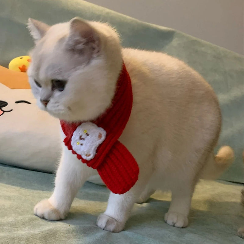 Cartoon Bear Print Cat Dog Scarf Warm Prevent Detachment Pet Neck Scarf for Small Dogs Puppy Kitten New Year's  Christmas Gifts