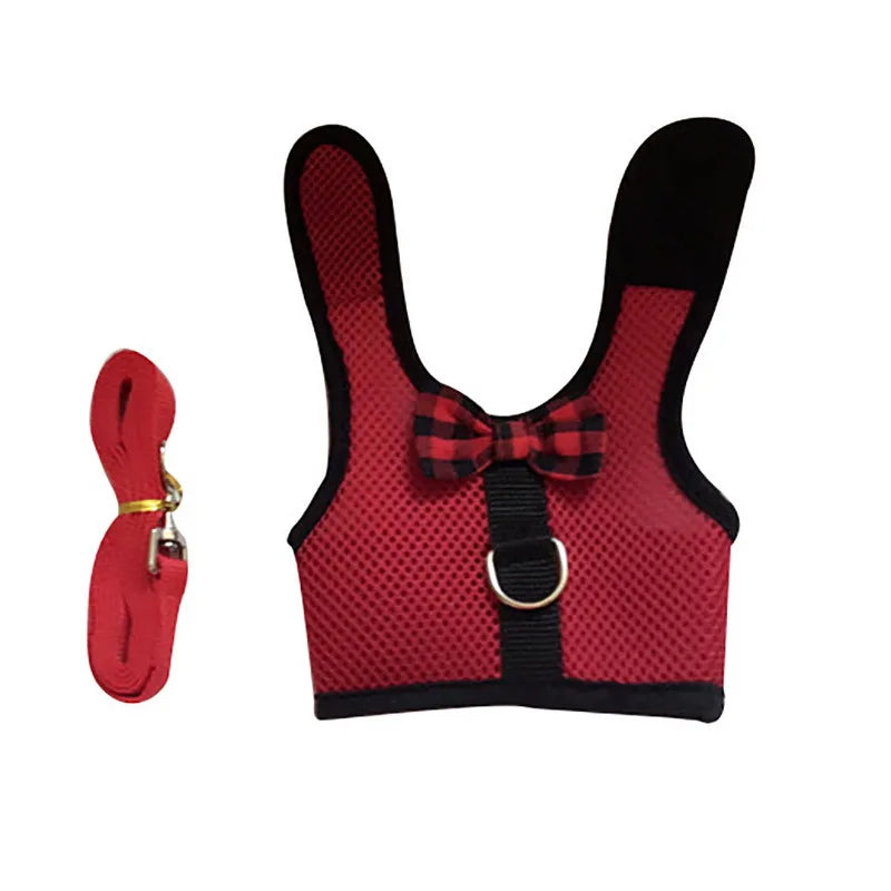 Cute Rabbit Harness Leash Set Bunny Vest Harnesses Guinea Pig Leashes For Outdoor Walking Lead Rope For Small Pets Supplies