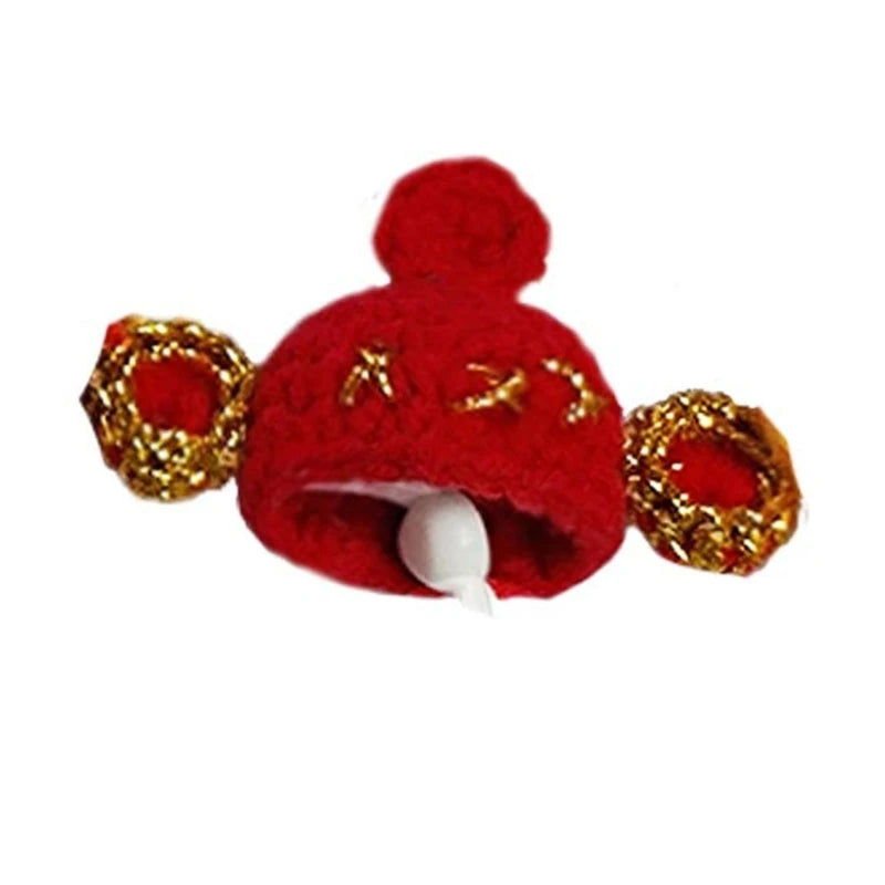 Small Hamster Hat Knitting Guinea Pigs Christmas Hat Hand Knitted Tiny Hat with Adjustable Strap Holiday Christmas Party