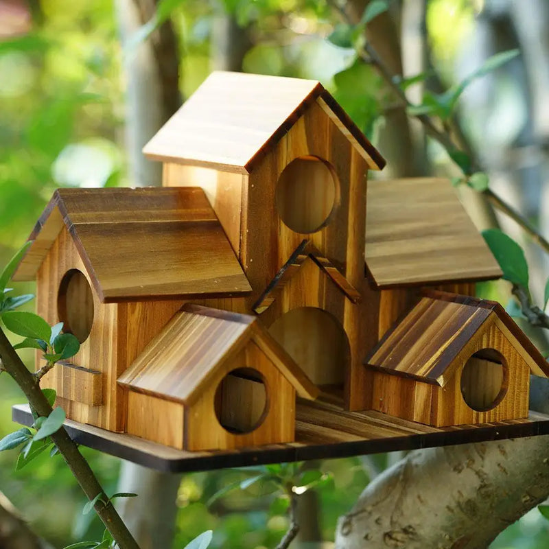 Bird House Room Wood Families Bluebird Finch Hanging Birdhouse For Garden Waterproof And Wear-resistant Pet Supplies