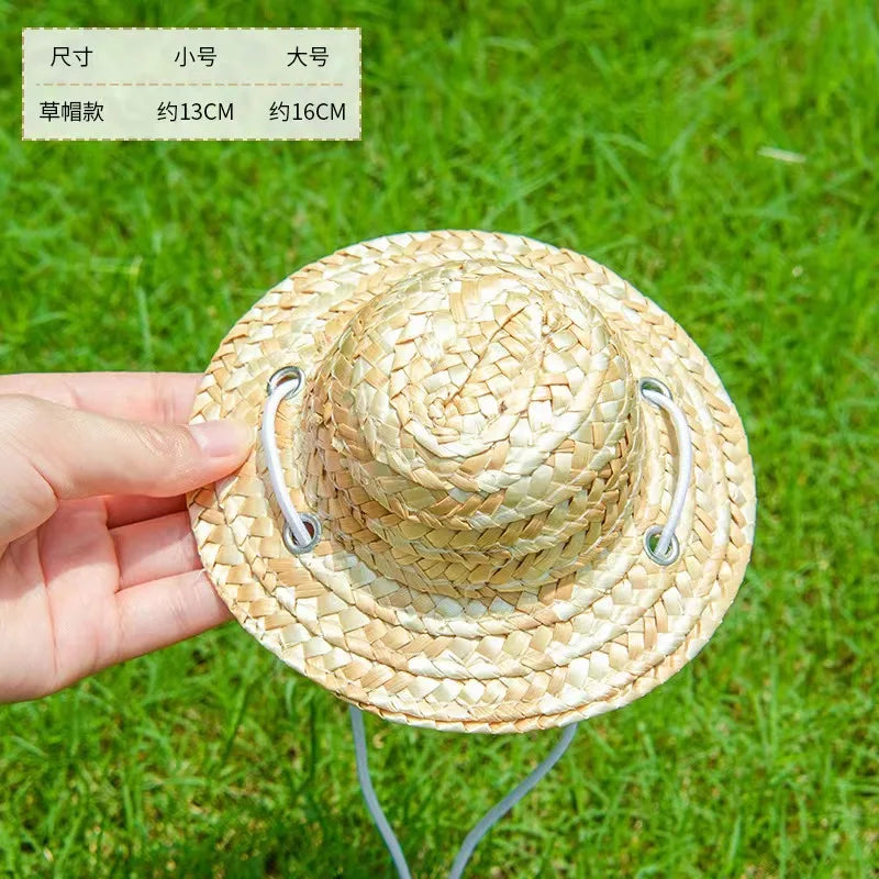 Cute Puppy Dog Cat Straw Woven Sun Hat Cap Mexican Sombrero Pet Supplies Accessories