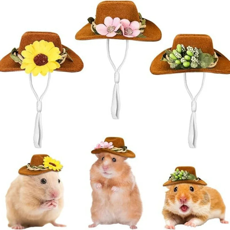 1 pc Cute Hamster Hats Mini Cowboy Hat Mexico Caps for Small Animals Guinea Pig Hamster Bird Cosplay Photo Props Pet Headdress