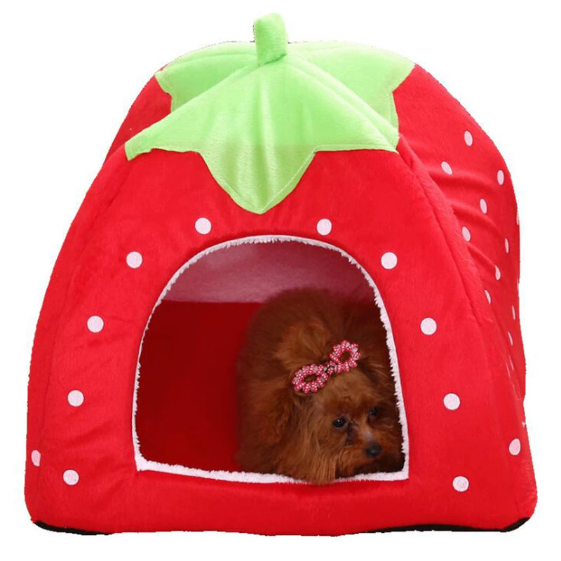 Foldable Pet House Strawberry Cat Bed Entrance Pet Puppy Cave Sofa Cat Tent Sleeping Bed for Cats Dog