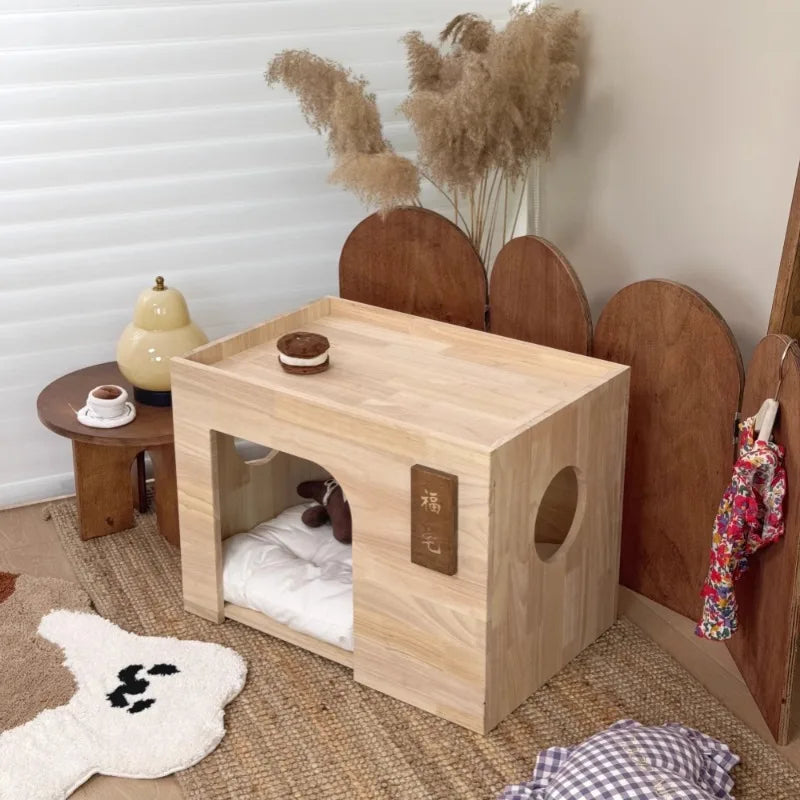 Pet Indoor Nest Durable Wooden Pet Furniture Supplies Lounge House Bed with Cushion Pad Cat Dog Home Decor Products Accessories