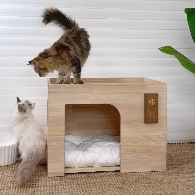 Pet Indoor Nest Durable Wooden Pet Furniture Supplies Lounge House Bed with Cushion Pad Cat Dog Home Decor Products Accessories