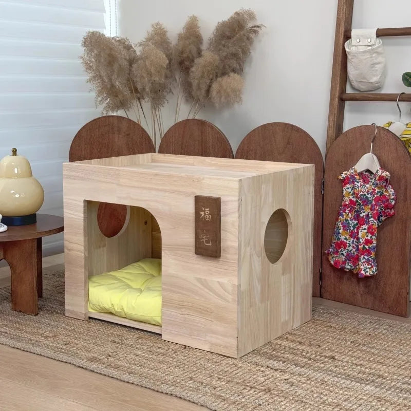Pet Indoor Nest Durable Wooden Pet Furniture Supplies Lounge House Bed with Cushion Pad Cat Dog Home Decor Products Accessories