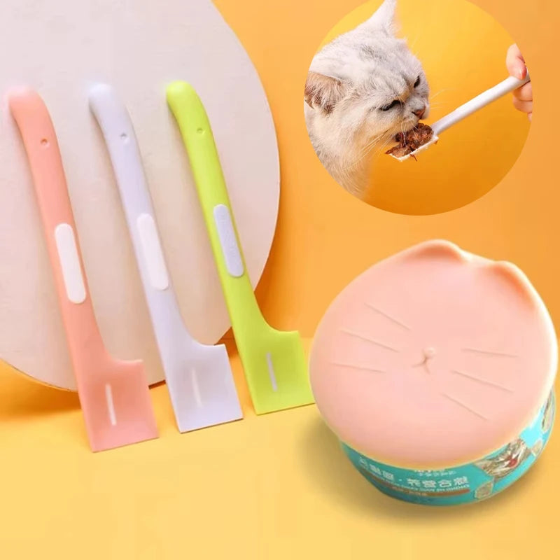 Pet Food Can Spoon And Lid, Cute Long Handle Spoon, Suitable For Wet Food, Canned Food, Snacks, Easy To Clean, Cats And Dogs