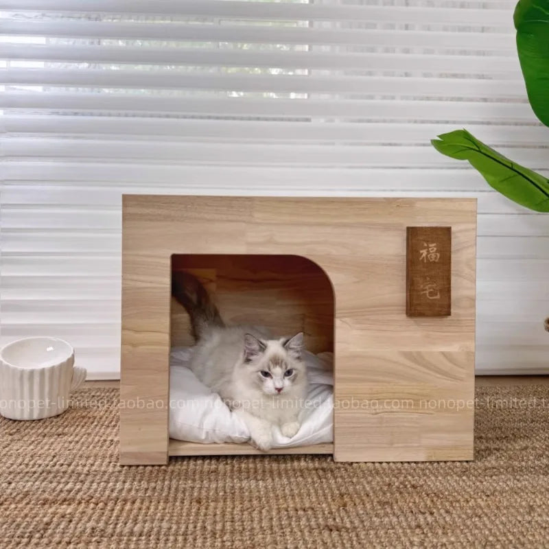Pet Indoor Nest Durable Wooden Pet Furniture Supplies Lounge House Bed with Cushion Pad Cat Dog Home Decor Products Accessories