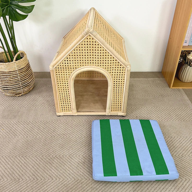 YXT Dog House/Dog Bed/Cat House Pet Furniture Eco-friendly Luxury Hand-Woven Rattan  Rattan Pet House Cage Woven Rattan Pet Bed