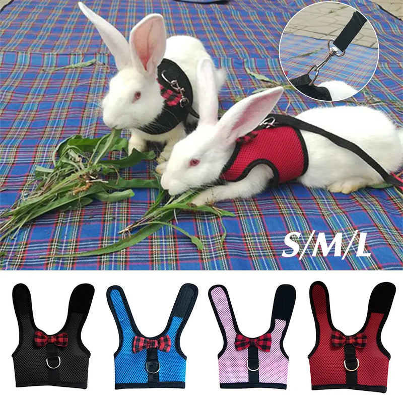 Cute Rabbit Harness Leash Set Bunny Vest Harnesses Guinea Pig Leashes For Outdoor Walking Lead Rope For Small Pets Supplies