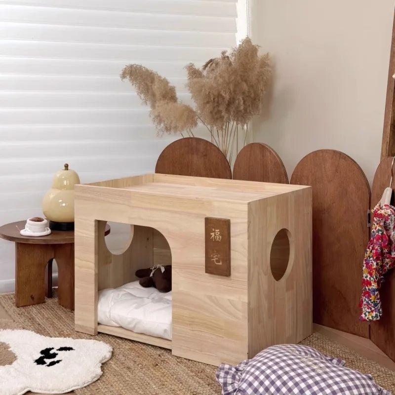 Pet Indoor Nest Durable Wooden Pet Furniture Supplies Lounge House Bed with Cushion Pad Cat Dog Home Decor Products Accessories