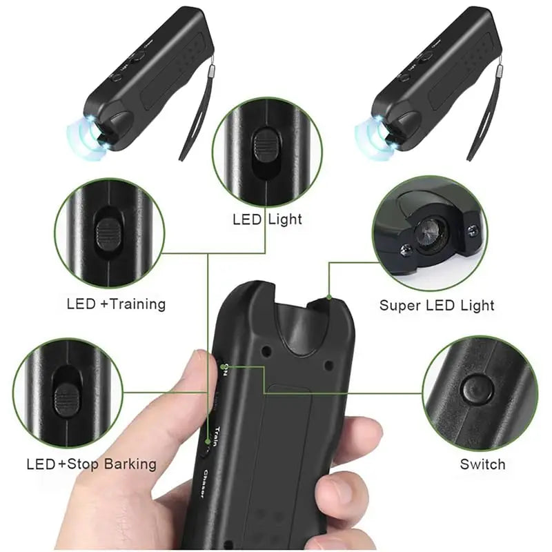 Ultrasonic Dog Repeller Portable Anti-barking Deterrent Handheld 3in1 Dog Training Device Repel Animals Pets Dog Trainer