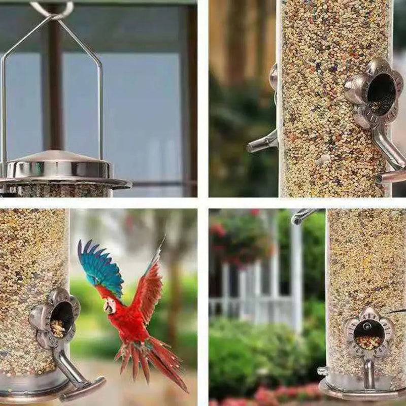 Pet Supplies Metal Bird Feeder Automatic Transparent Bird Food Dispenser Waterproof Large Capacity Bird Feeding Bowl Outdoor