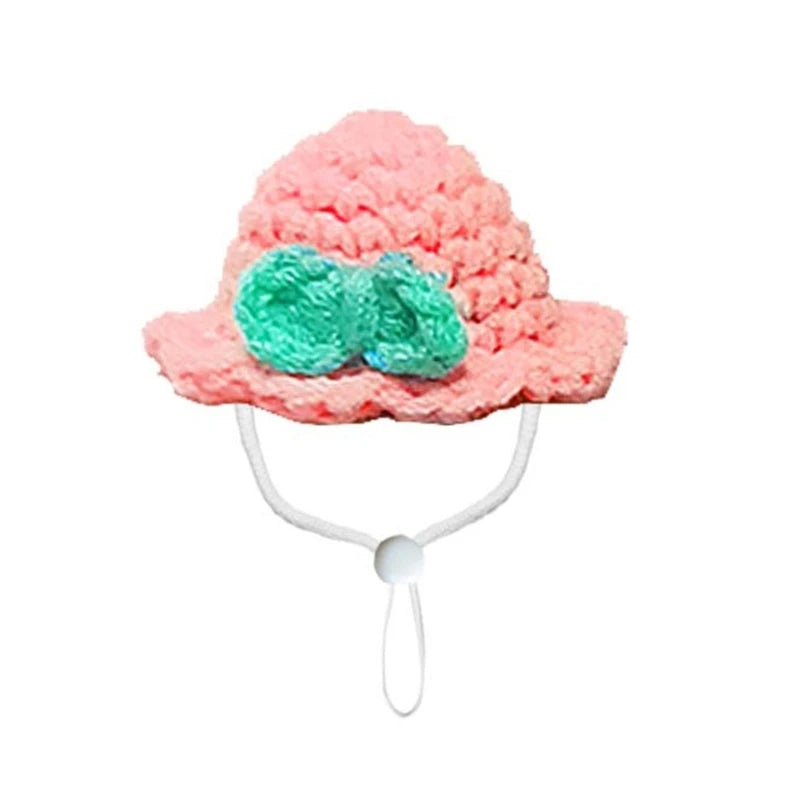 Small Hamster Hat Knitting Guinea Pigs Christmas Hat Hand Knitted Tiny Hat with Adjustable Strap Holiday Christmas Party