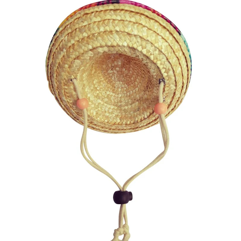 Cute Puppy Dog Cat Straw Woven Sun Hat Cap Mexican Sombrero Pet Supplies Accessories