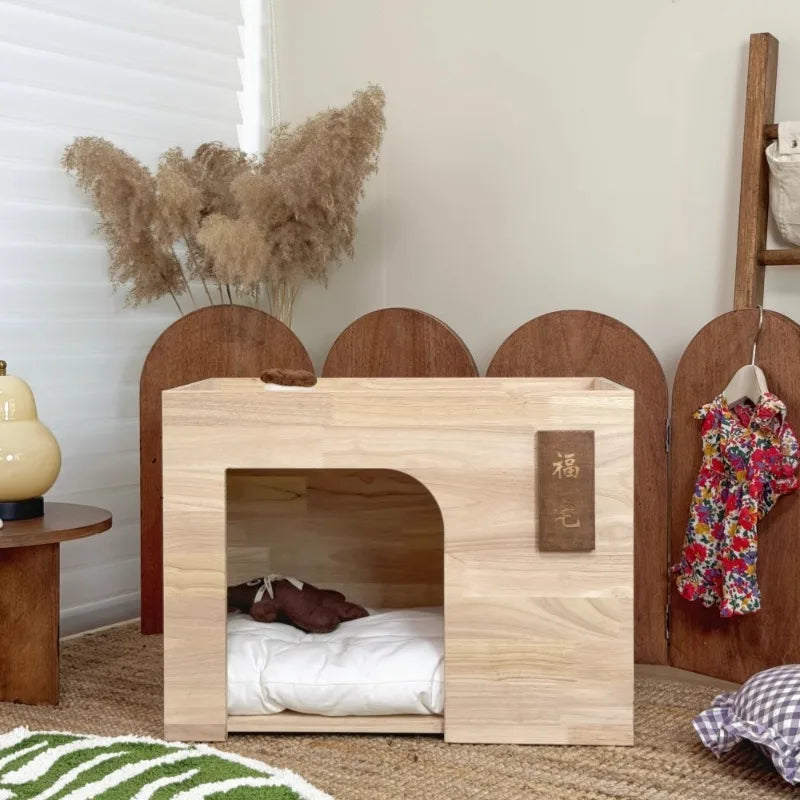 Pet Indoor Nest Durable Wooden Pet Furniture Supplies Lounge House Bed with Cushion Pad Cat Dog Home Decor Products Accessories