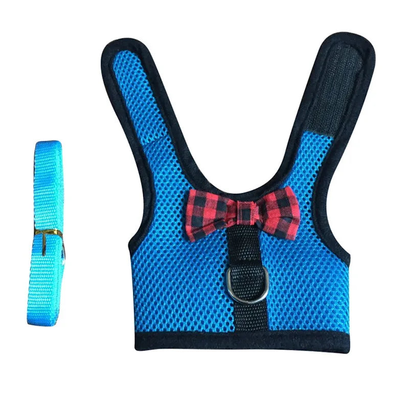 Cute Rabbit Harness Leash Set Bunny Vest Harnesses Guinea Pig Leashes For Outdoor Walking Lead Rope For Small Pets Supplies
