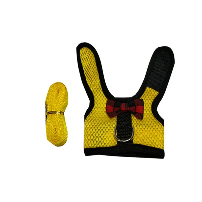 Cute Rabbit Harness Leash Set Bunny Vest Harnesses Guinea Pig Leashes For Outdoor Walking Lead Rope For Small Pets Supplies