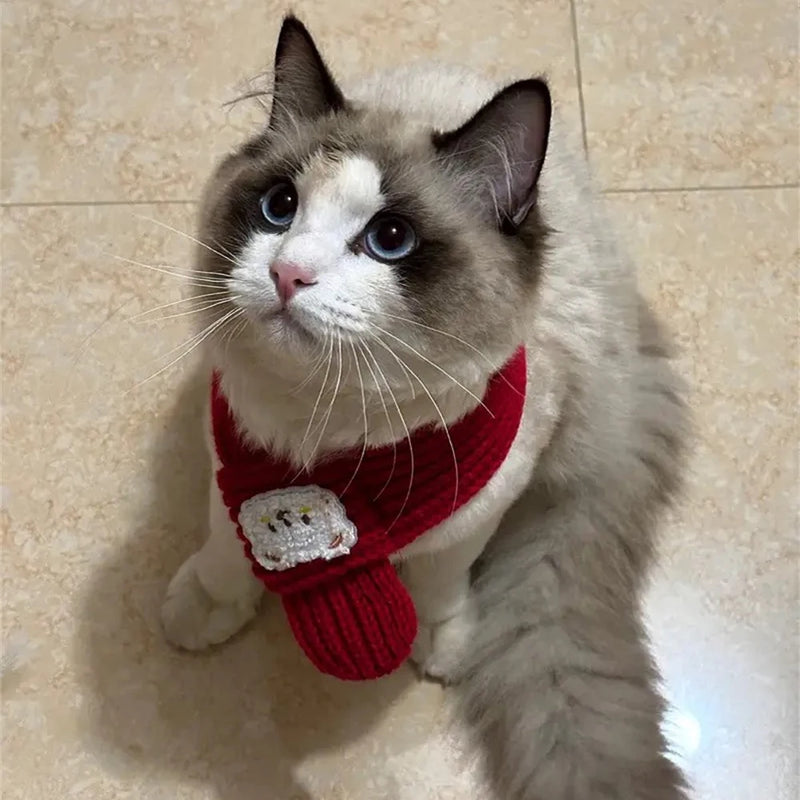 Cartoon Bear Print Cat Dog Scarf Warm Prevent Detachment Pet Neck Scarf for Small Dogs Puppy Kitten New Year's  Christmas Gifts
