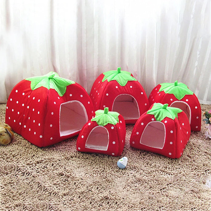 Foldable Pet House Strawberry Cat Bed Entrance Pet Puppy Cave Sofa Cat Tent Sleeping Bed for Cats Dog
