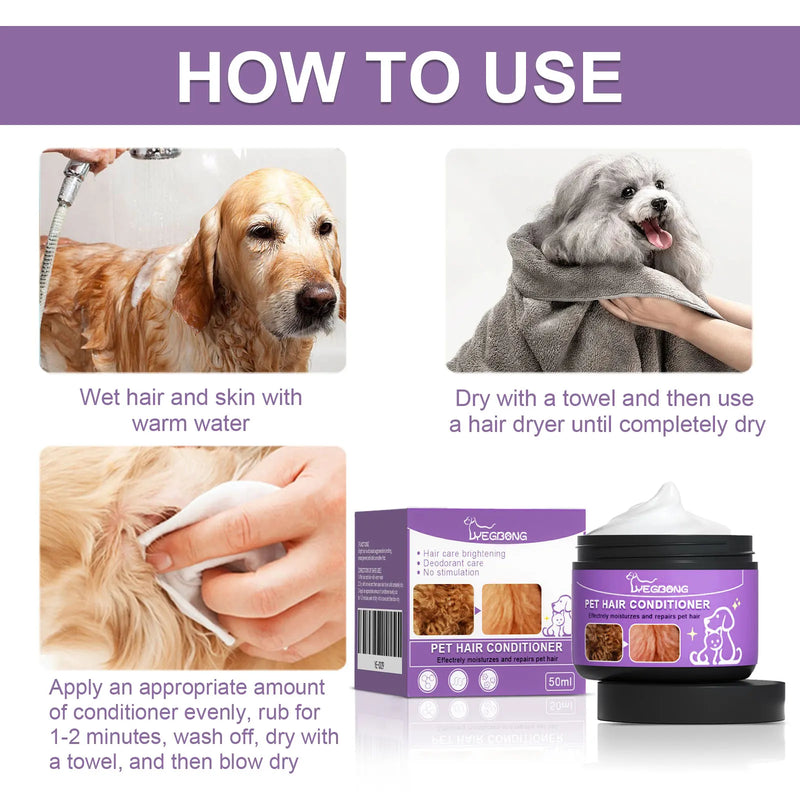 Pet Hair Conditioner Moisturizes Dry Coats, Reduces Shedding Long-Lasting Smoothness Adds Shine & Softness Enhances Coat Health
