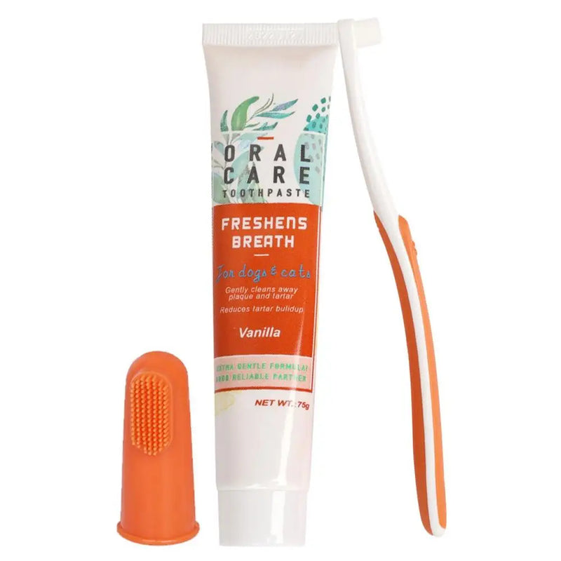 Pet Healthy Edible Toothpaste With Toothbrush Small Dog Cats Mouth Teeth Cleaning Care Vanilla Beef 2 Taste Pet Care Accessories
