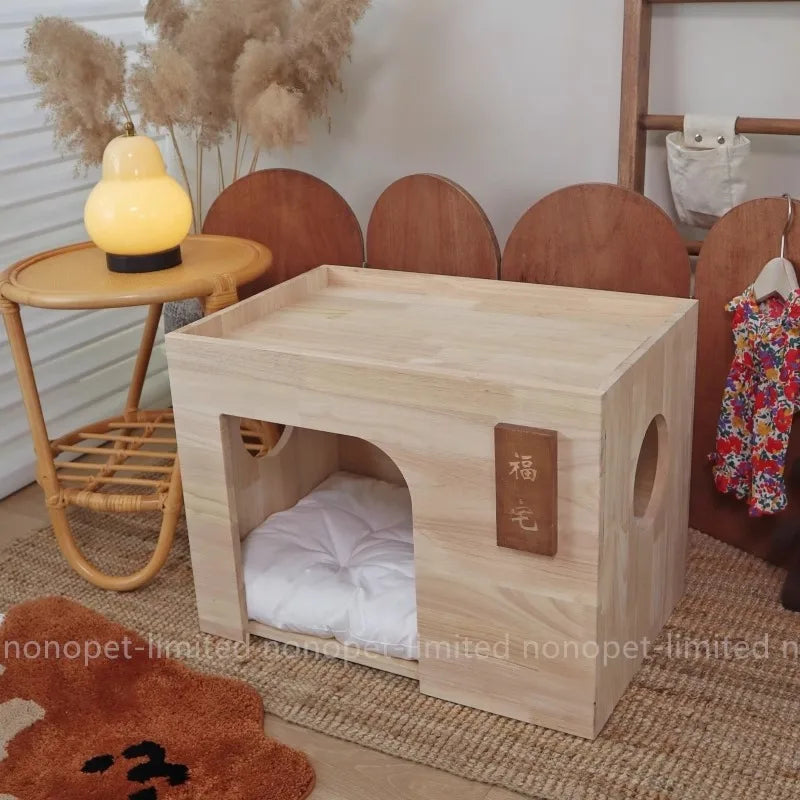 Pet Indoor Nest Durable Wooden Pet Furniture Supplies Lounge House Bed with Cushion Pad Cat Dog Home Decor Products Accessories