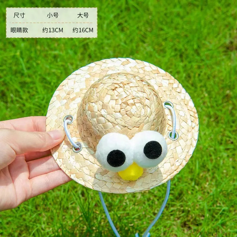 Cute Puppy Dog Cat Straw Woven Sun Hat Cap Mexican Sombrero Pet Supplies Accessories