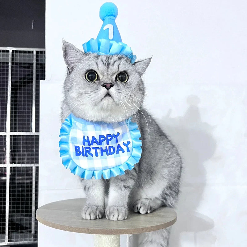 Cat Birthday Scarf Hat Set Dog Birthday Party Supplies Pet Scarf Cute Puppy Birthday Hat Scarf Decor For Small Medium Pets