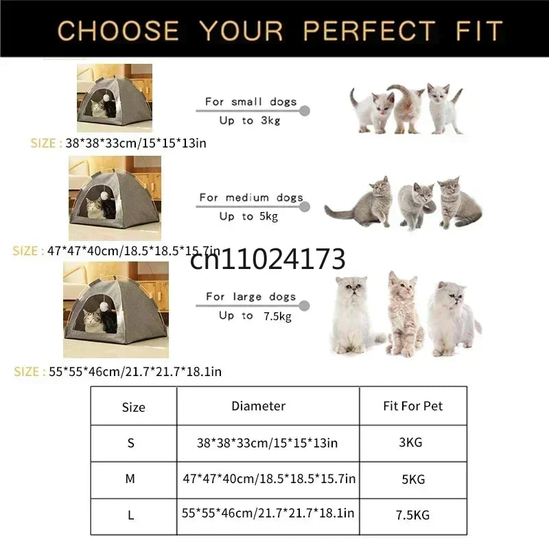 Pet Tent Bed Removable Cat Sofa Basket Canvas Semi-enclosed Cat House Dog Cave Hut Cat Sleeping Bed for Room Decor Pet Supplies