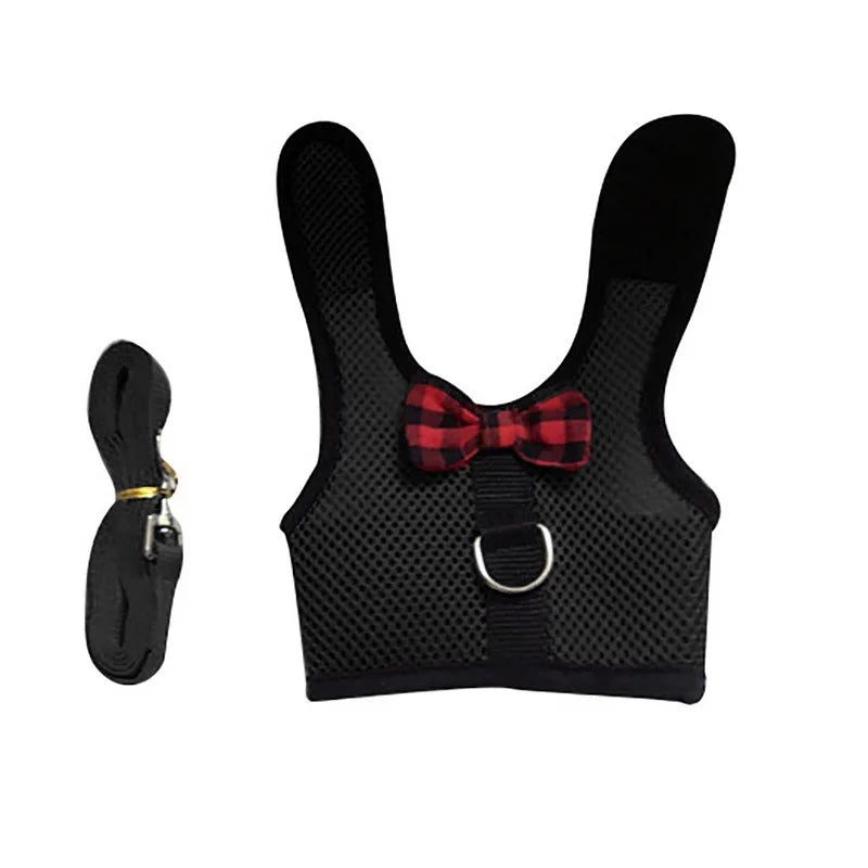 Cute Rabbit Harness Leash Set Bunny Vest Harnesses Guinea Pig Leashes For Outdoor Walking Lead Rope For Small Pets Supplies